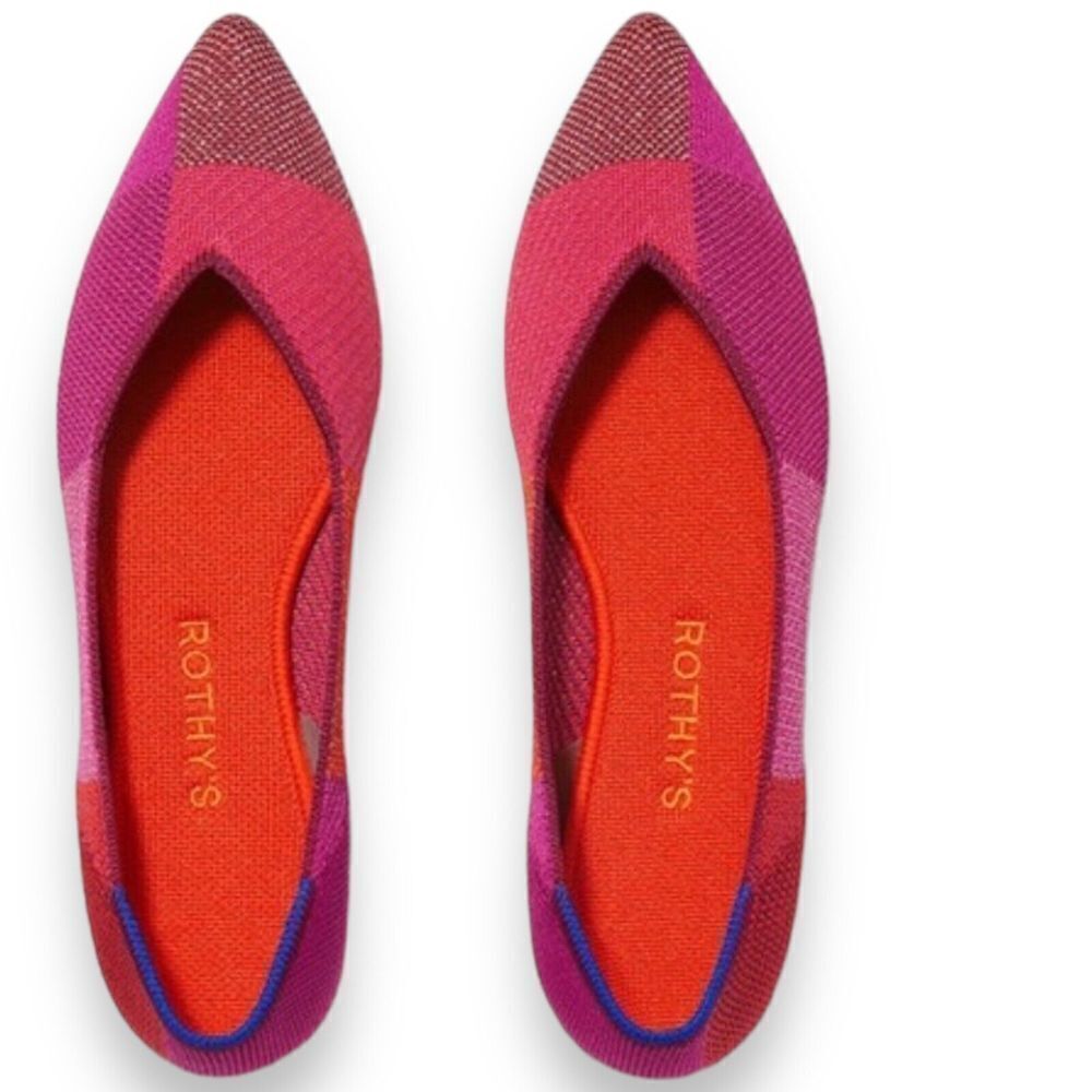 Rothys The Point‎ Knit Flats Metallic Pomegranate Patchwork Women's 12.5 NEW